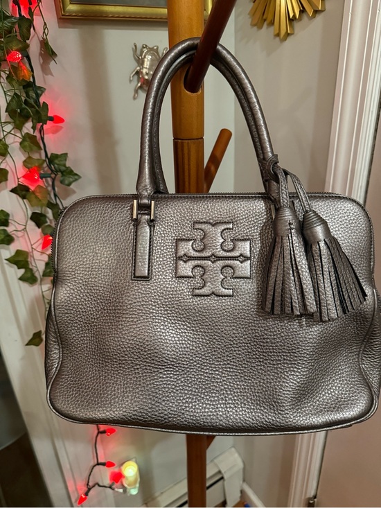 Tory Burch Handbags - 🩶 Tory Burch Metallic Pewter Leather Satchel with Tassels 🩶